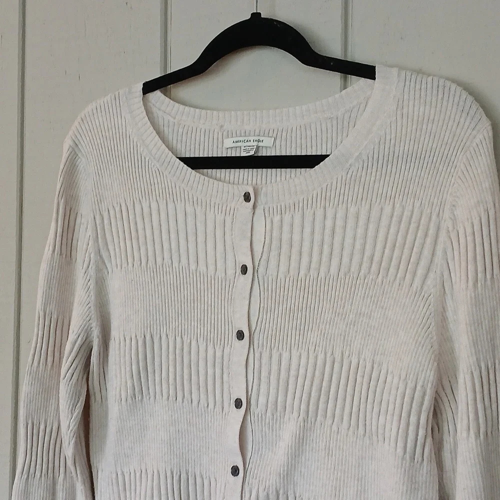 American Eagle Cream Button Down Mixed Ribbed Long Sleeve Cardigan Size XL